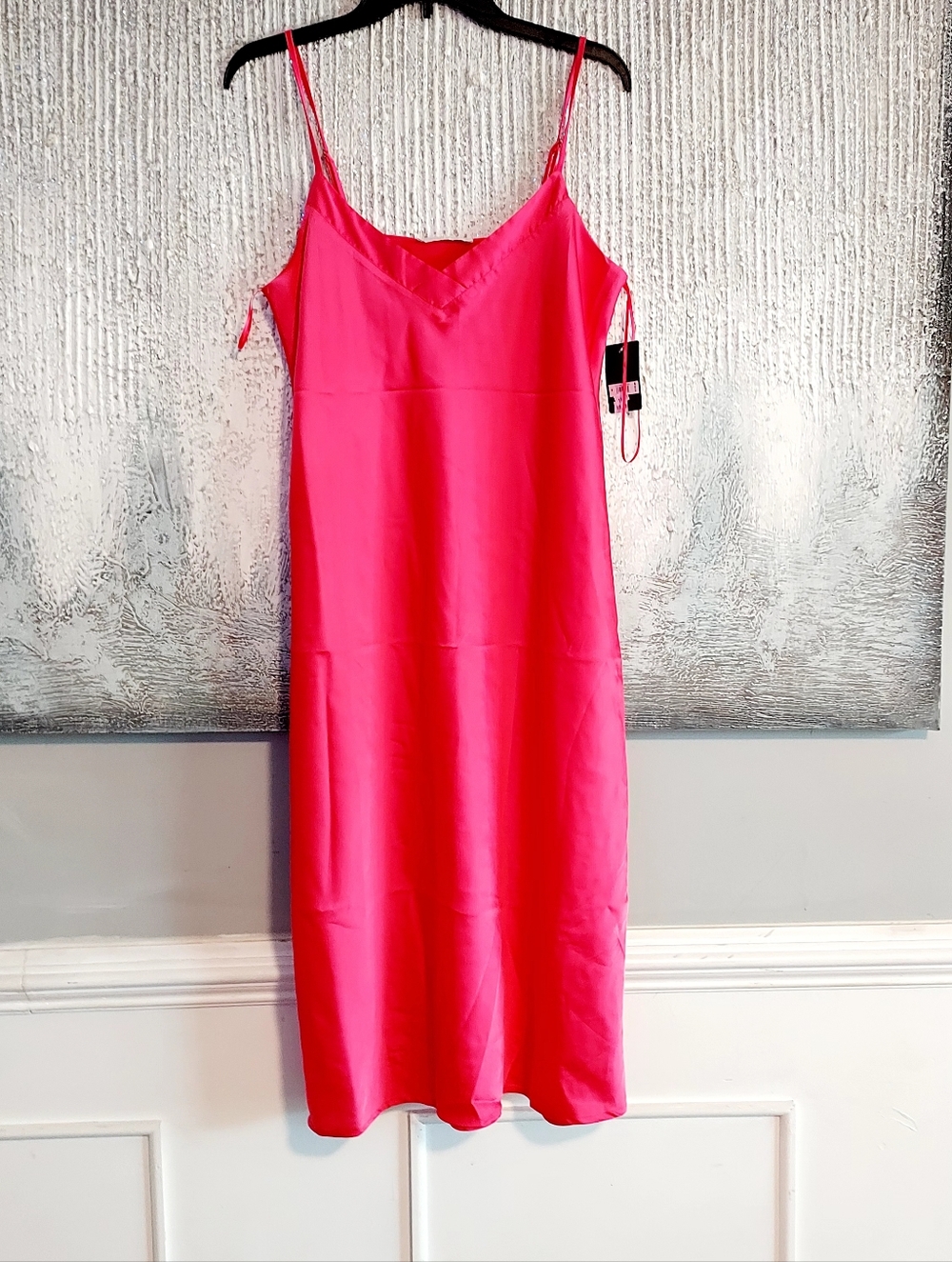 𝅺lucky brand Hot Pink Satin midi Slip dress Sz-M